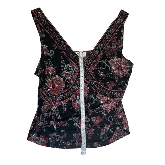 Tahari Paisley Surplice Top Size 10P Petite Black Red White Sleeveless V-Neck - Picture 2 of 5
